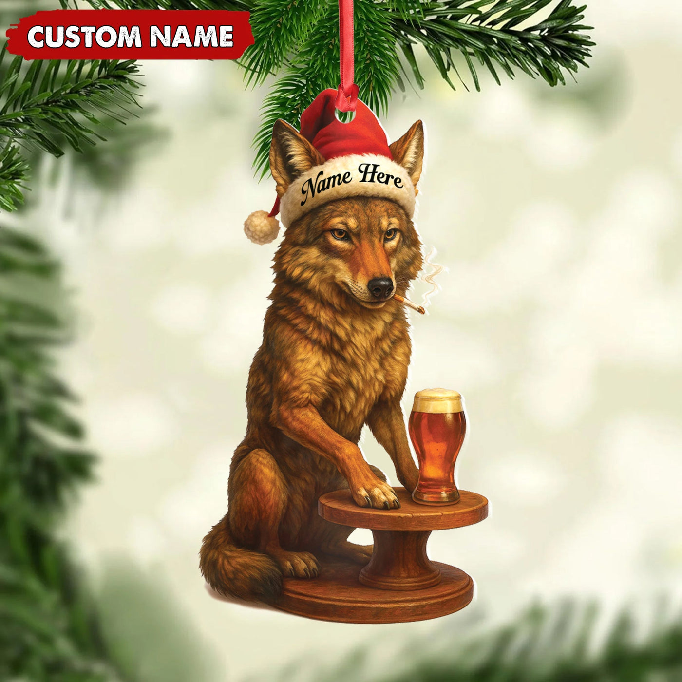Blisscorners Personalized Acrylic Wolf Coyote Christmas Ornament - Personalized Holiday Decoration for Hunters & Wildlife Lovers LM0110