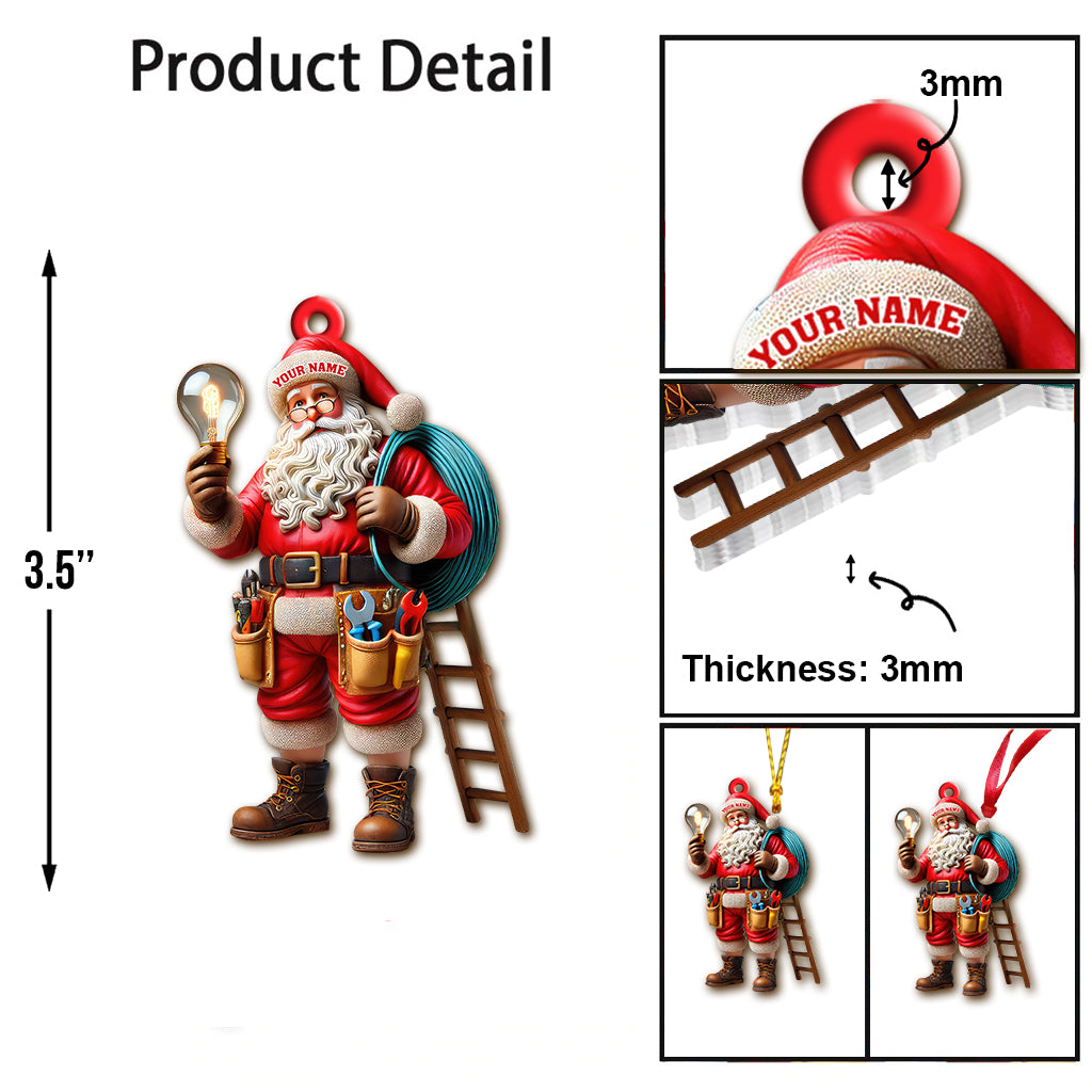 Blisscorners Custom Name Electrician Santa Ornament, Santa Christmas Gift2D Flat LM2111
