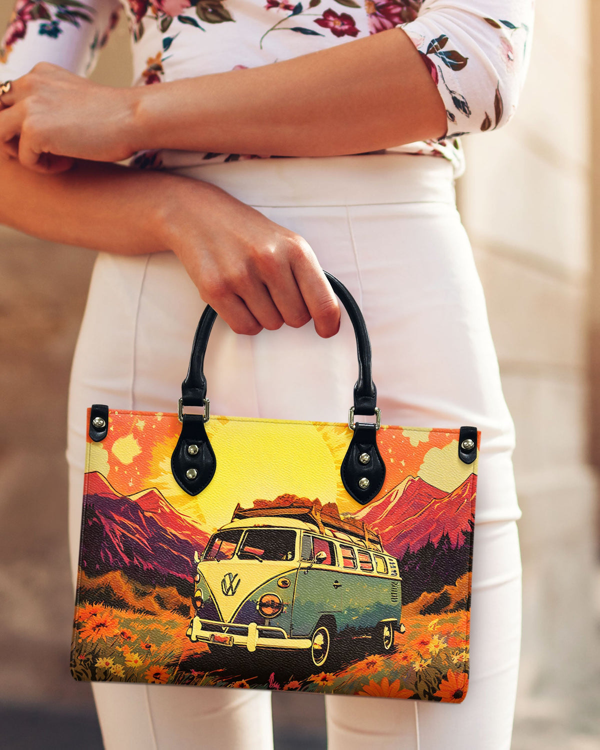 BLISSCORNERS CAMPING SCENE LEATHER HANDBAG