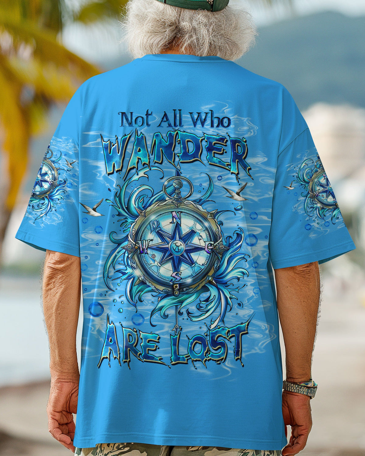 BLISSCORNERS NOT ALL WHO WANDER ARE LOST COMPASS OCEAN ALL OVER PRINT