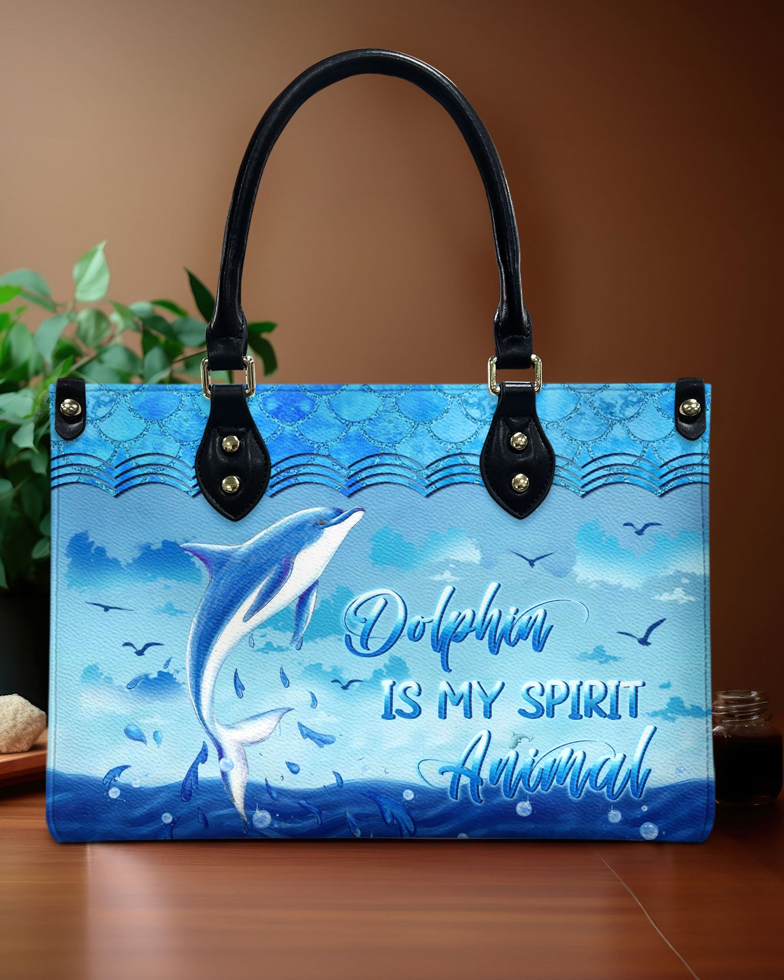 BLISSCORNERS DOLPHIN IS MY SPIRIT ANIMAL LEATHER HANDBAG