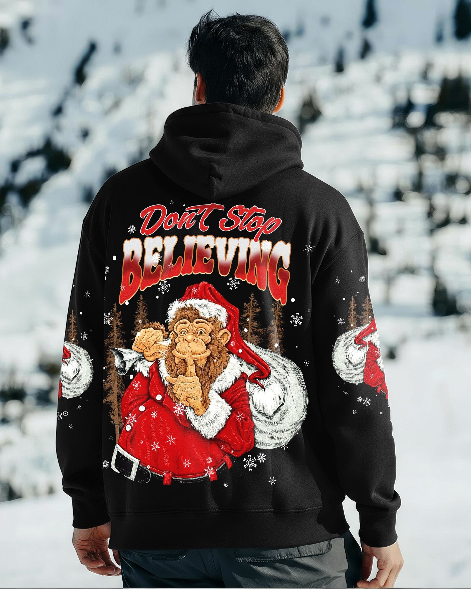 BLISSCORNERS DON'T STOP BELIEVING BIGFOOT CHRISTMAS ALL OVER PRINT