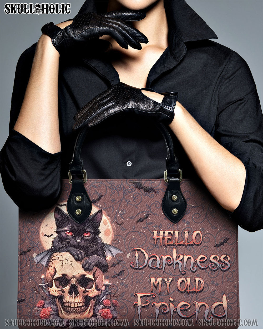 BLISSCORNERS HELLO DARKNESS MY OLD FRIEND HALLOWEEN LEATHER HANDBAG