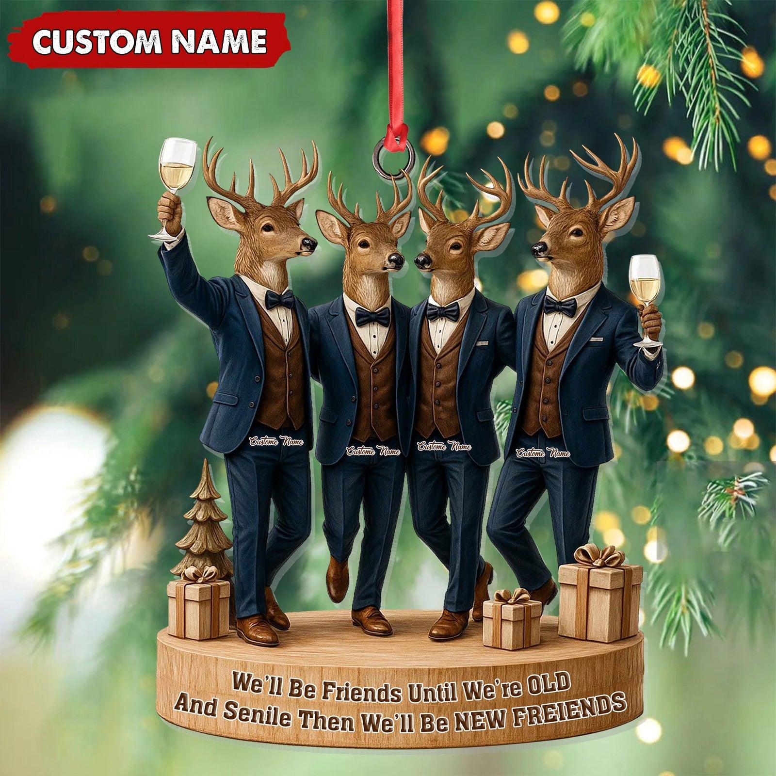 Blisscorners Personalized Friends Christmas Ornament, Funny Deer Best Friend Gift, Custom Name Tuxedo Buddy Keepsake MT2411