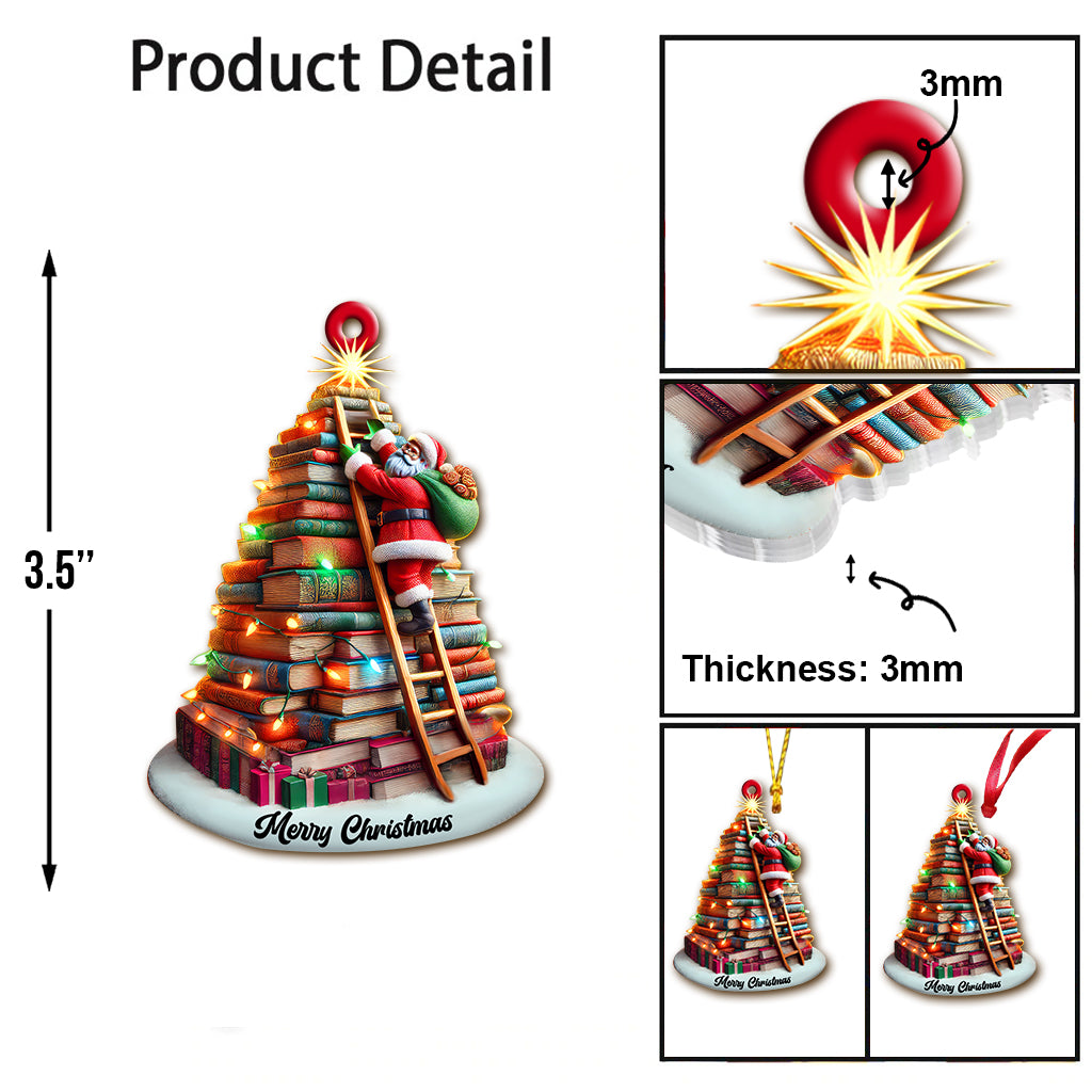 Blisscorners Custom Name Santa Book Tree Ornament, Christmas Gift for Book Lover2D Flat LM2211