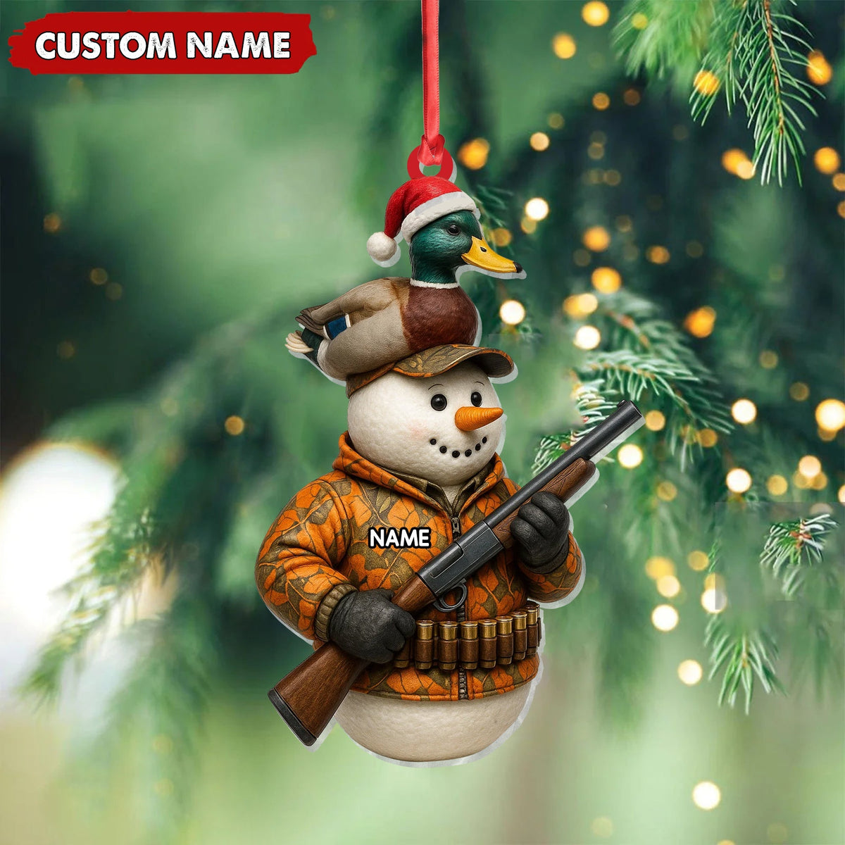 Blisscorners Personalized Duck Hunter Snowman Ornament, Custom Name Christmas Decoration for Hunters LM0411
