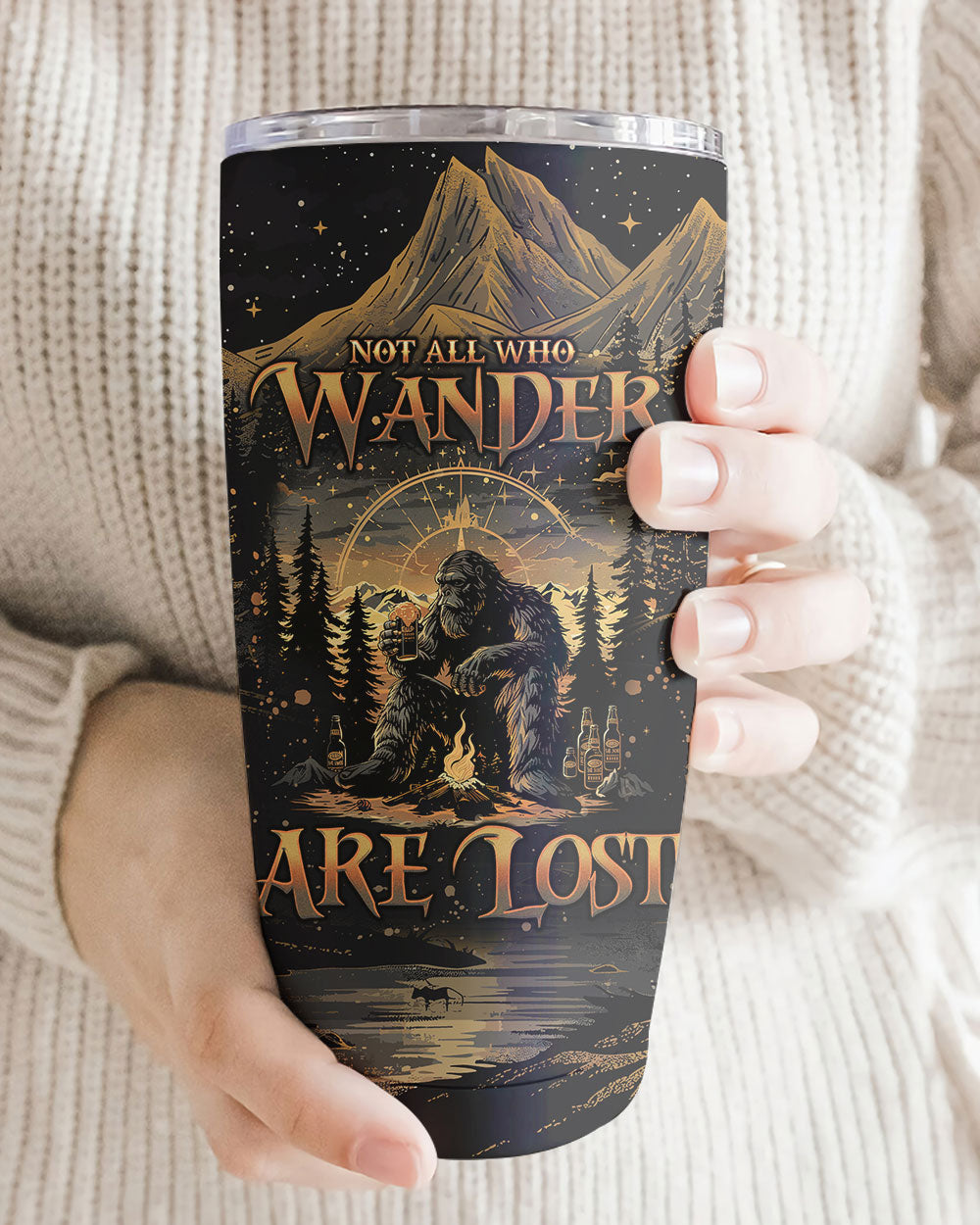 BLISSCORNERS NOT ALL WHO WANDER ARE LOST BIGFOOT COMPASS TUMBLER