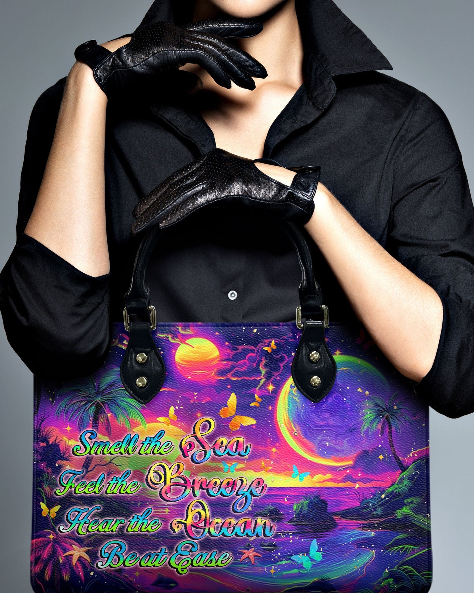 BLISSCORNERS SMELL THE SEA FEEL THE BREEZE LEATHER HANDBAG