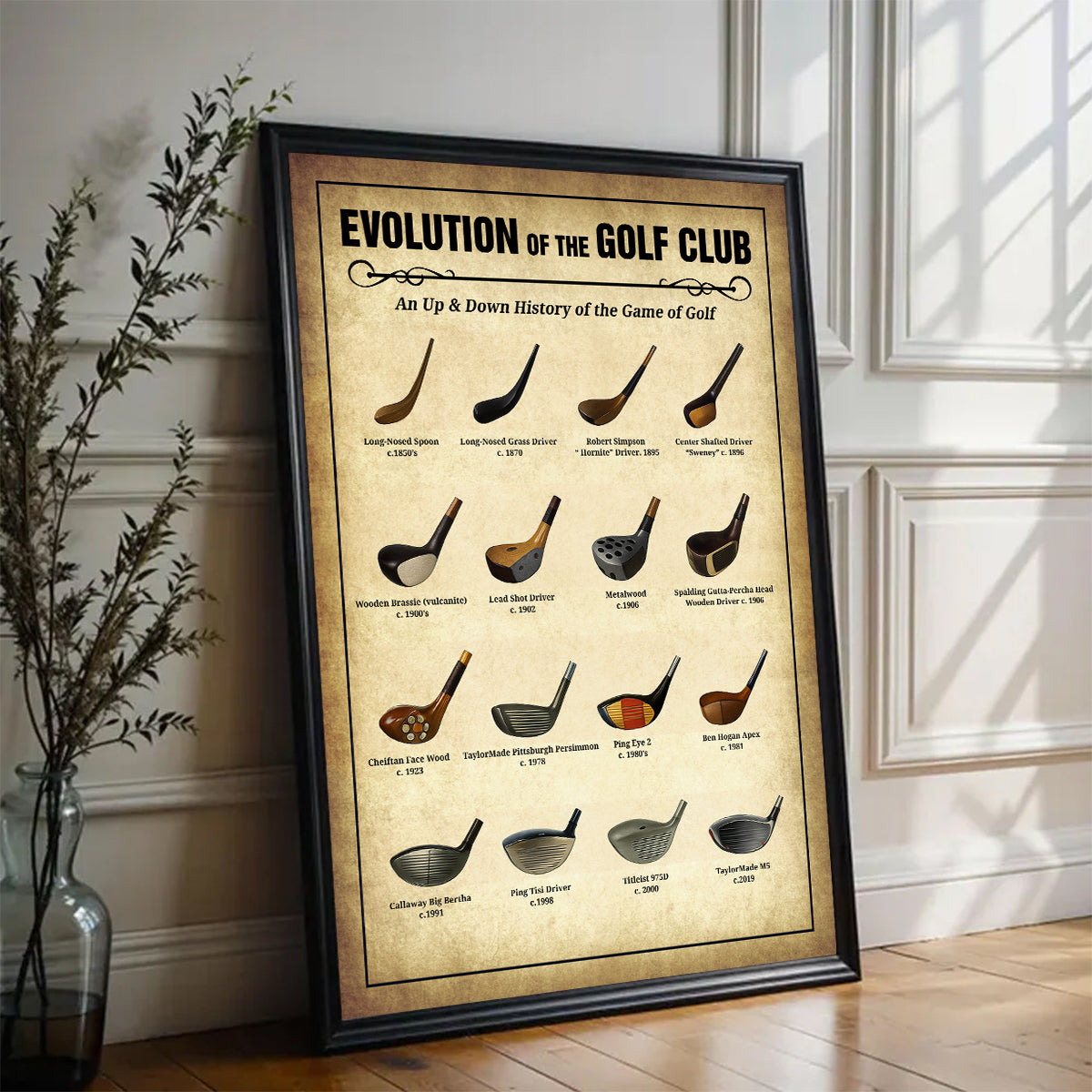 Blisscorners Evolution Of The Golf Club Wall Canvas Print, Golf Canvas Wall Art, Golf Wall Art, Gift For Golfer LM2611