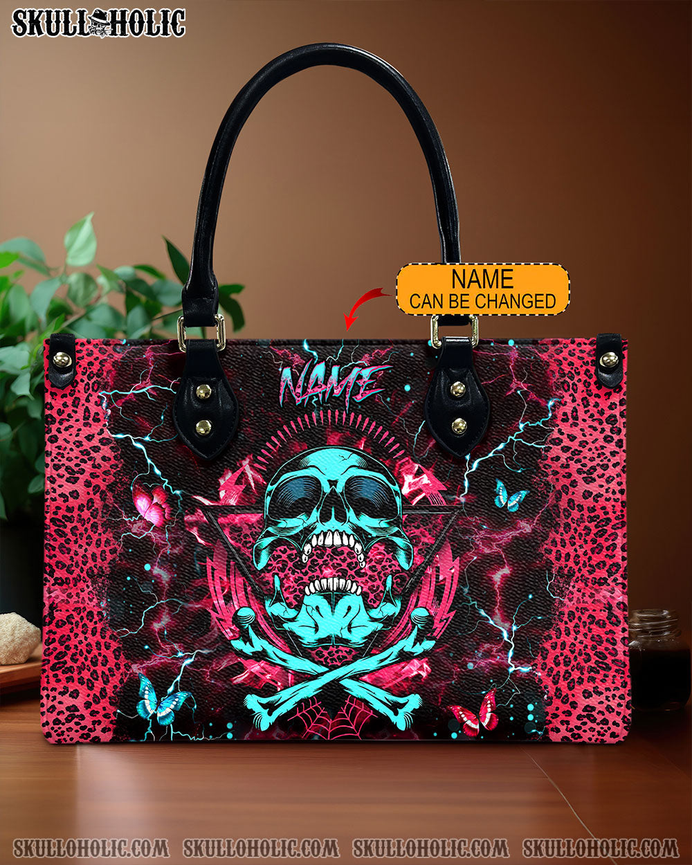 BLISSCORNERS SKULL BONES LEOPARD LEATHER HANDBAG