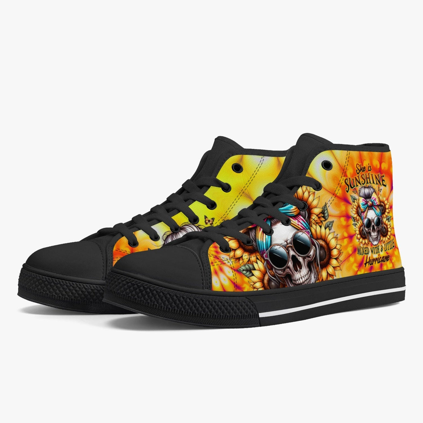 BLISSCORNERS SHE IS SUNSHINE SKULL TIE DYE HIGH TOP CANVAS SHOES