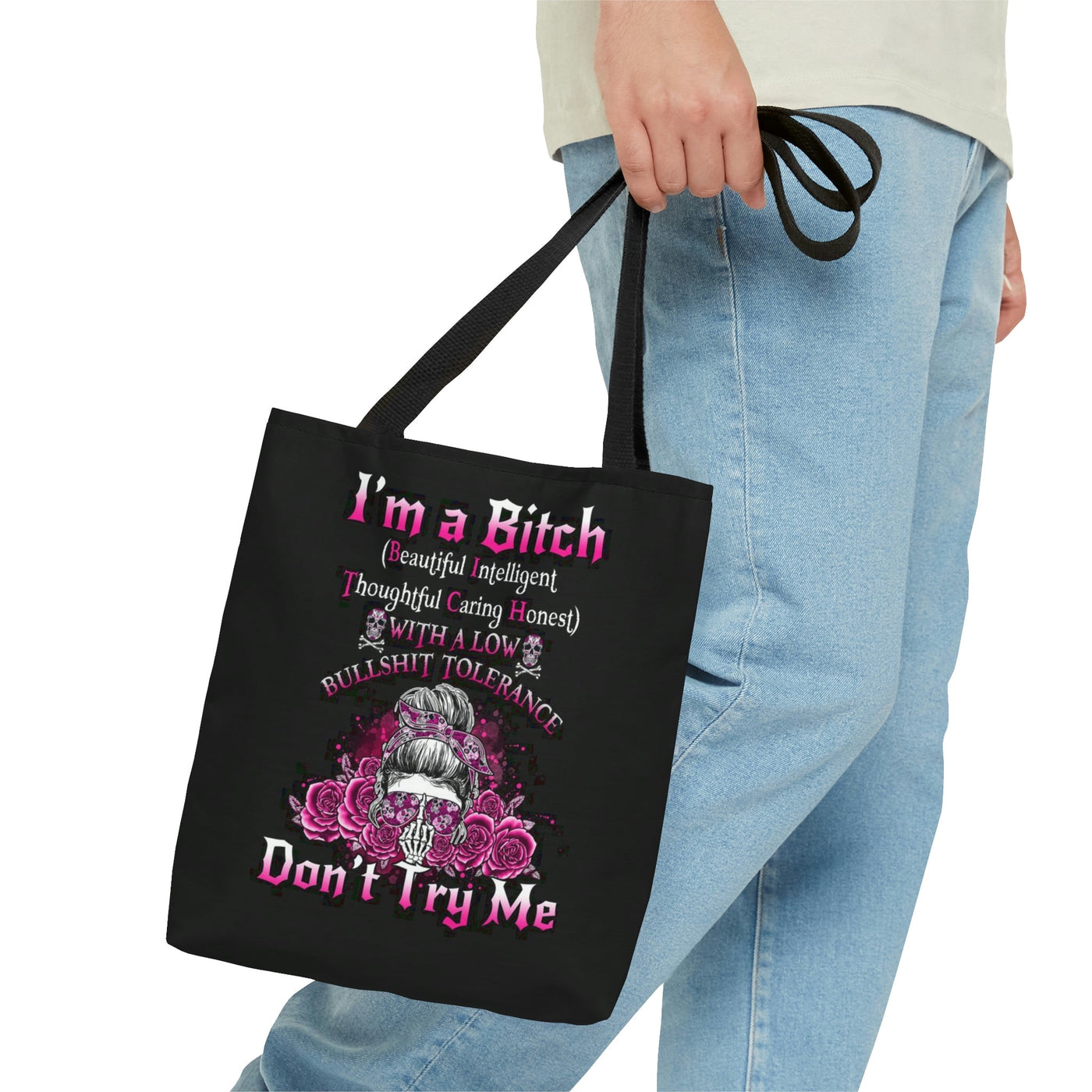 BLISSCORNERS I'M A B DON'T TRY ME ROSE MESSY BUN BLACK TUMBLER