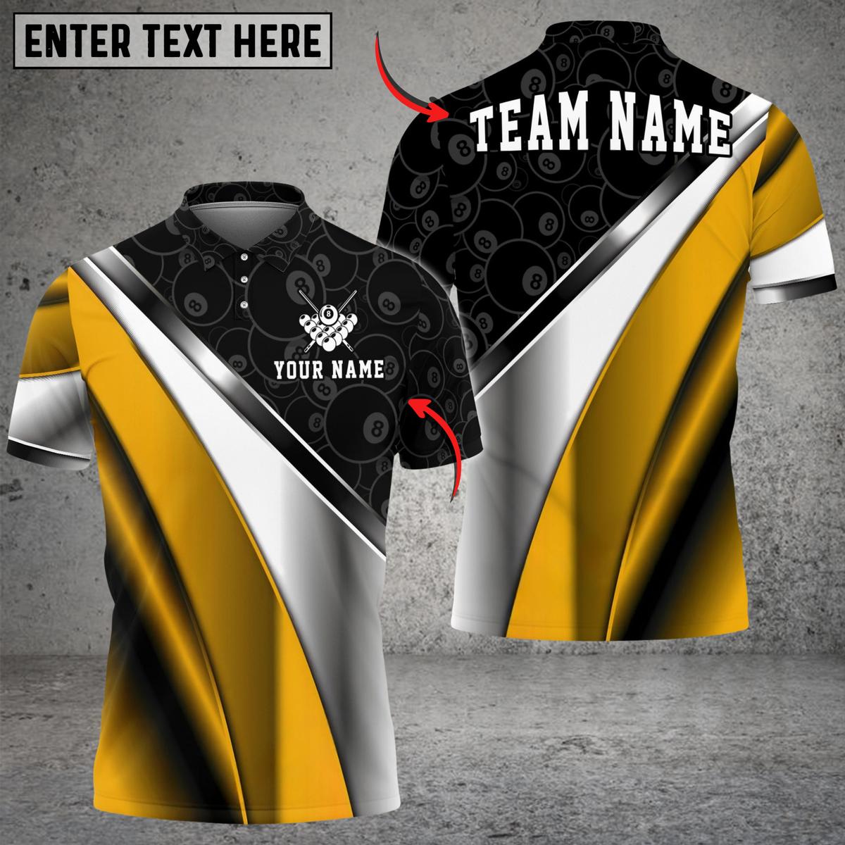 Blisscorners Billiards 8 Ball Metallic Plate Pattern Customized Name, Team Name 3D Shirt