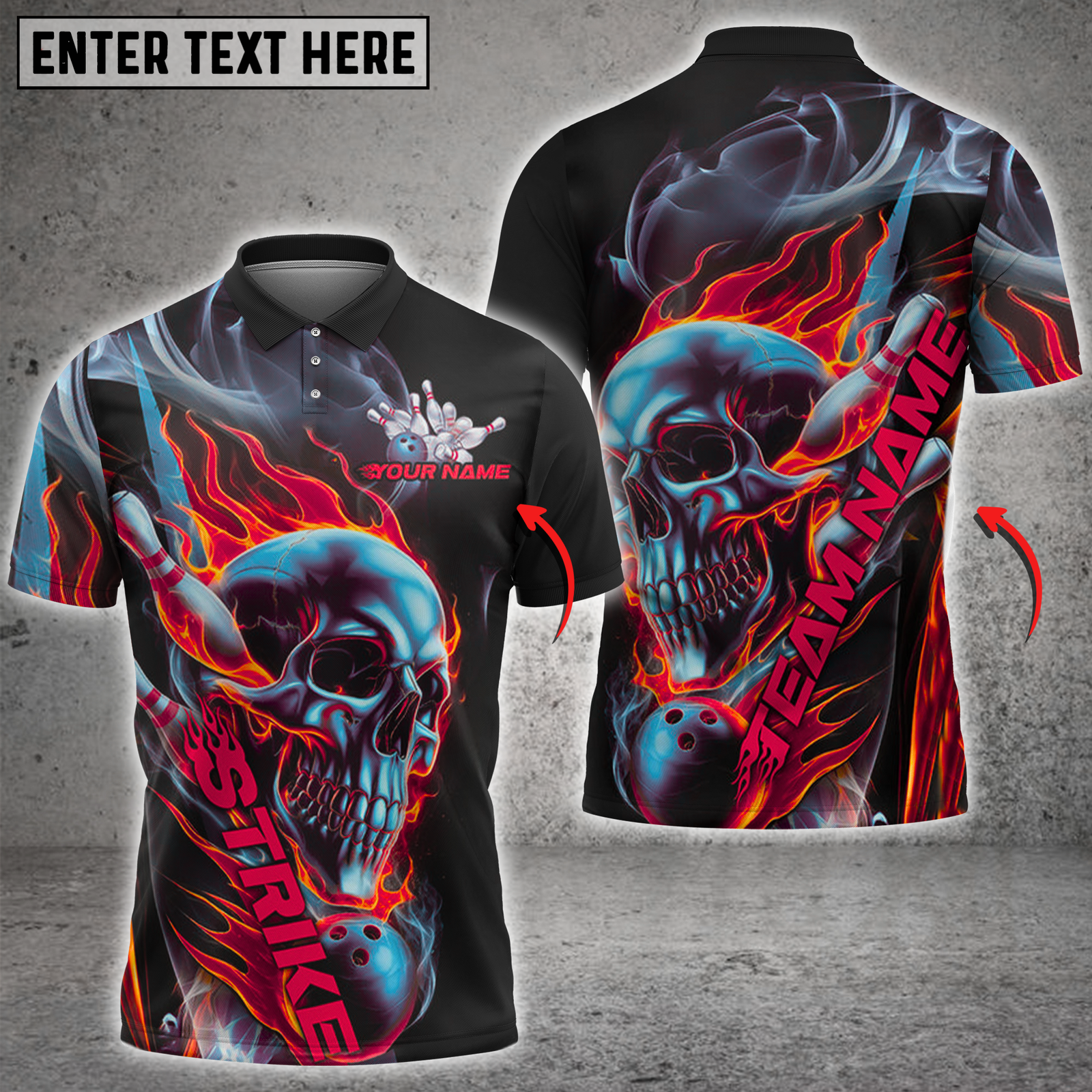 Blisscorners Bowling Flaming Skull Strike Multicolor Customized Name, Team Name 3D Shirts