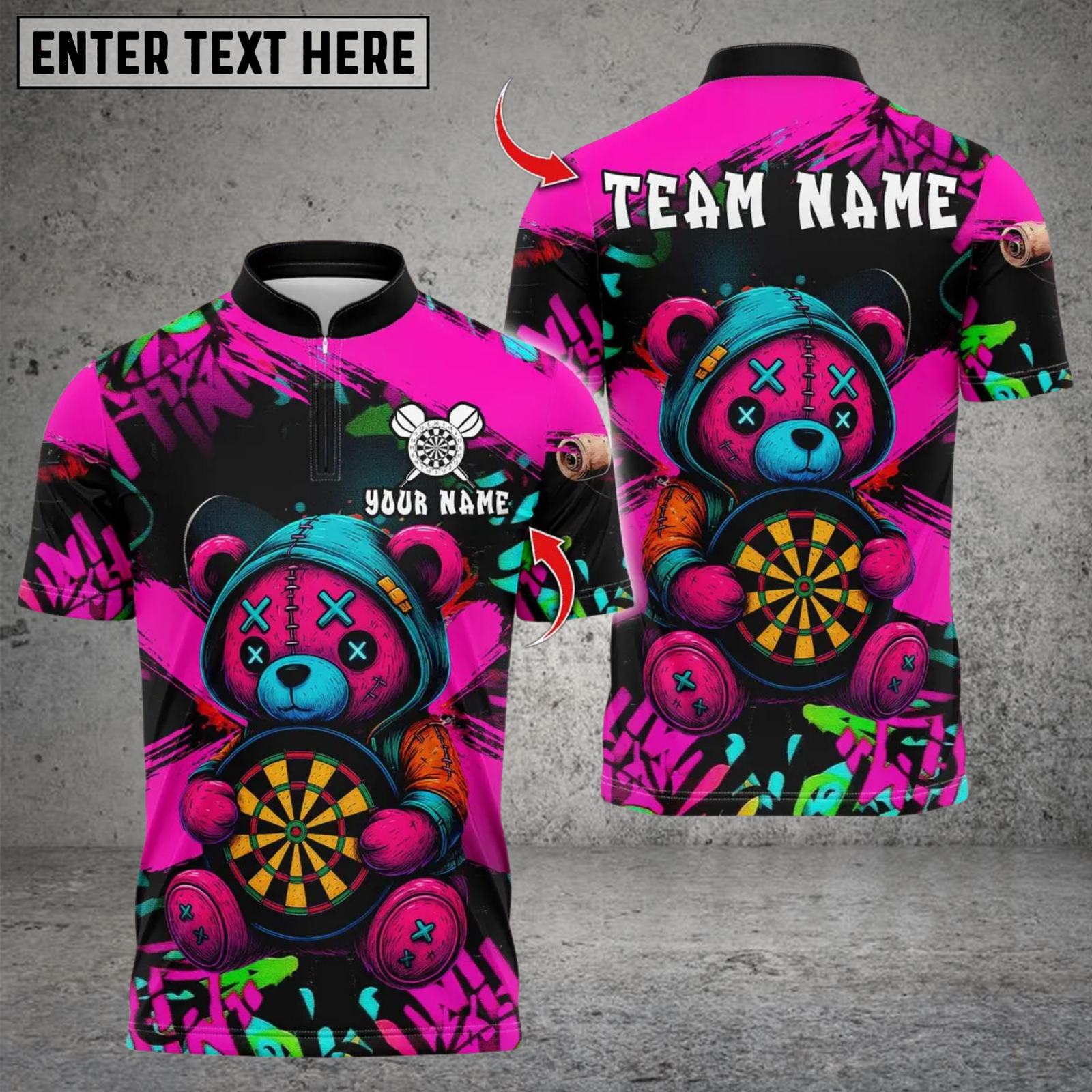 Blisscorners Darts Colorful Patchwork Bear Multicolor Customized Name, Team Name 3D Shirts