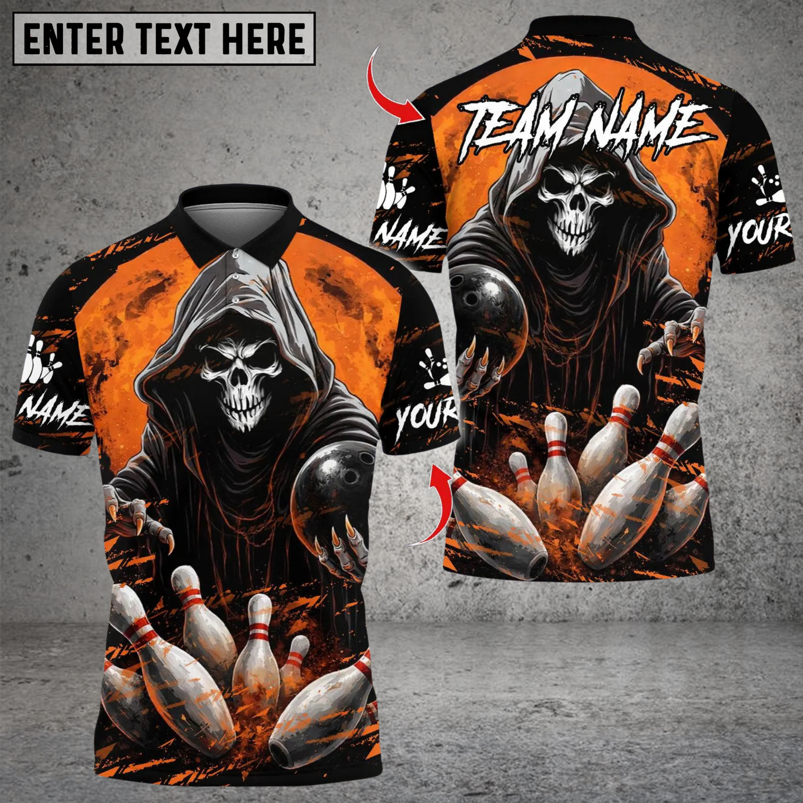 Blisscorners Flaming Reaper Bowling Multicolor Customized Name, Team Name 3D Shirts