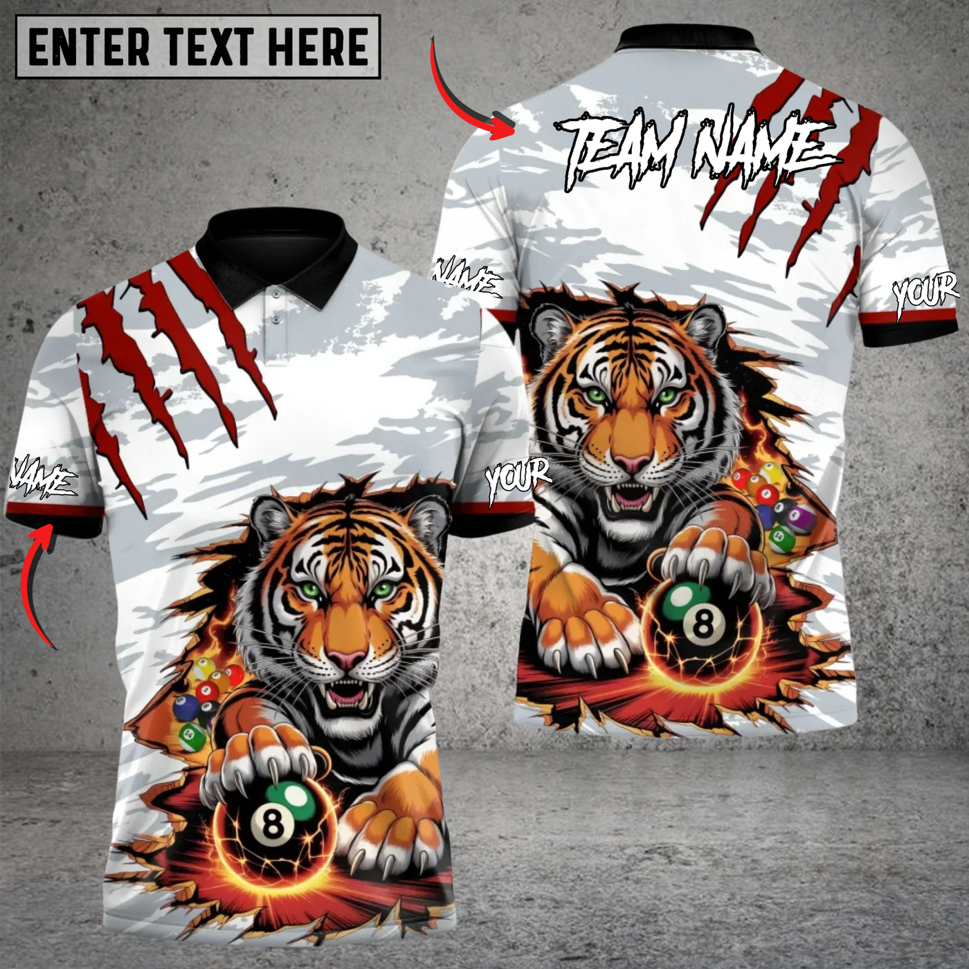 Blisscorners Tiger Dominion 8 Ball Billiards Personalized Name 3D Unisex Shirt