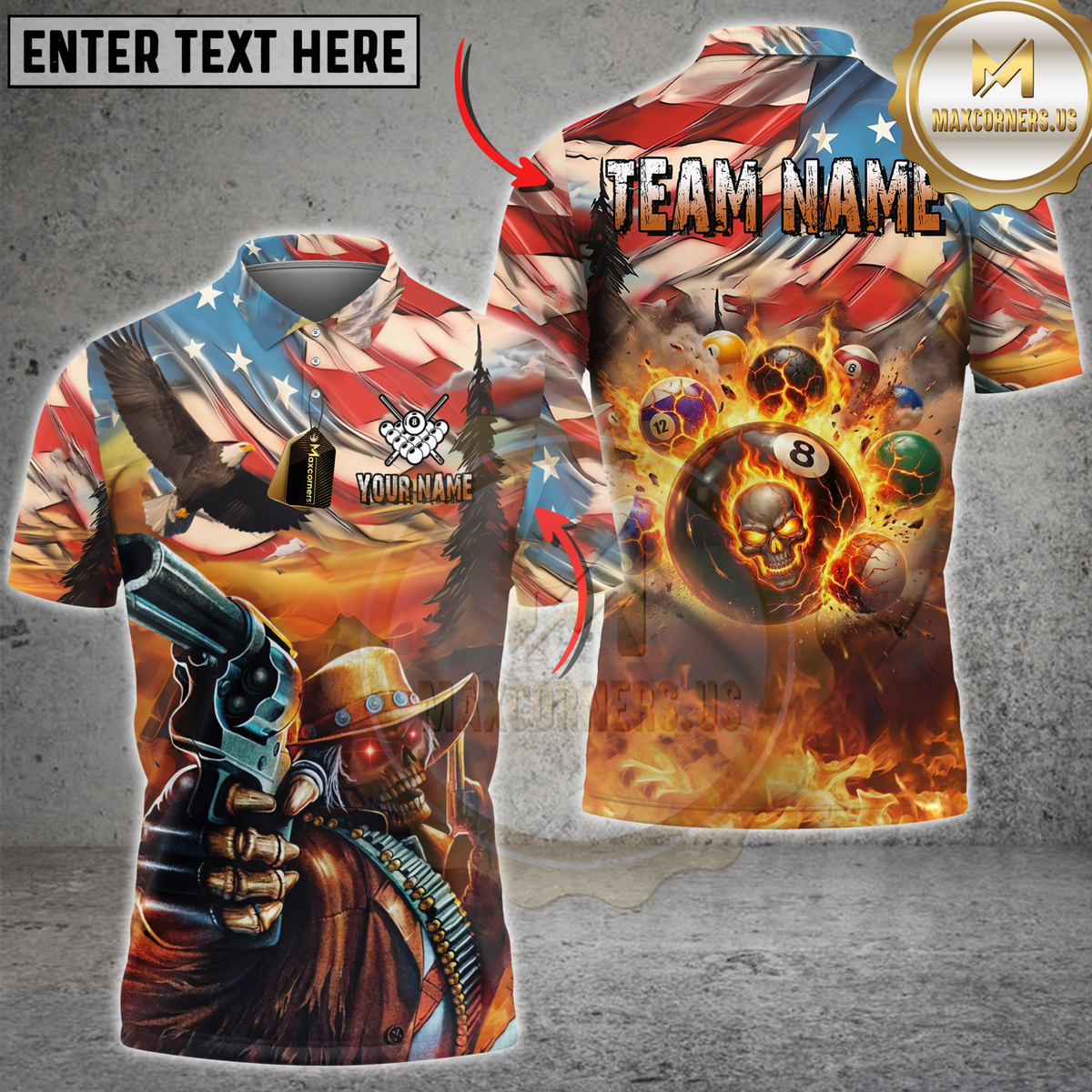 Blisscorners Cowboy Shooter Flaming 8-Ball Pool Personalized Name, Team Name 3D Shirt