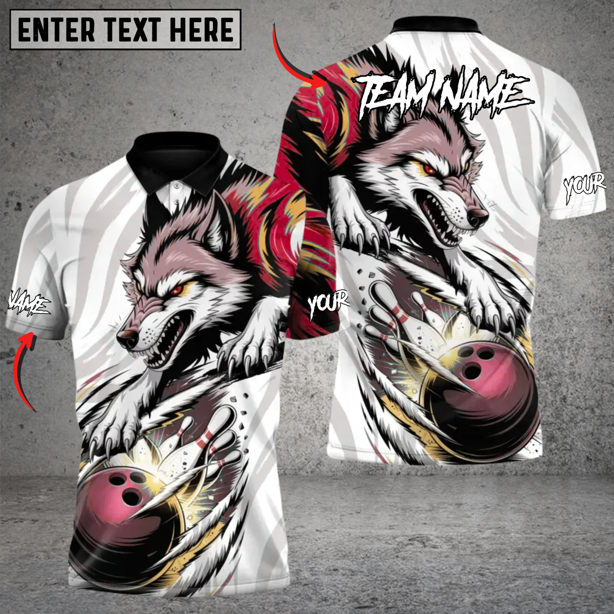 Blisscorners Alpha Wolf Bowlings Strike Multicolor Customized Name, Team Name 3D Shirts