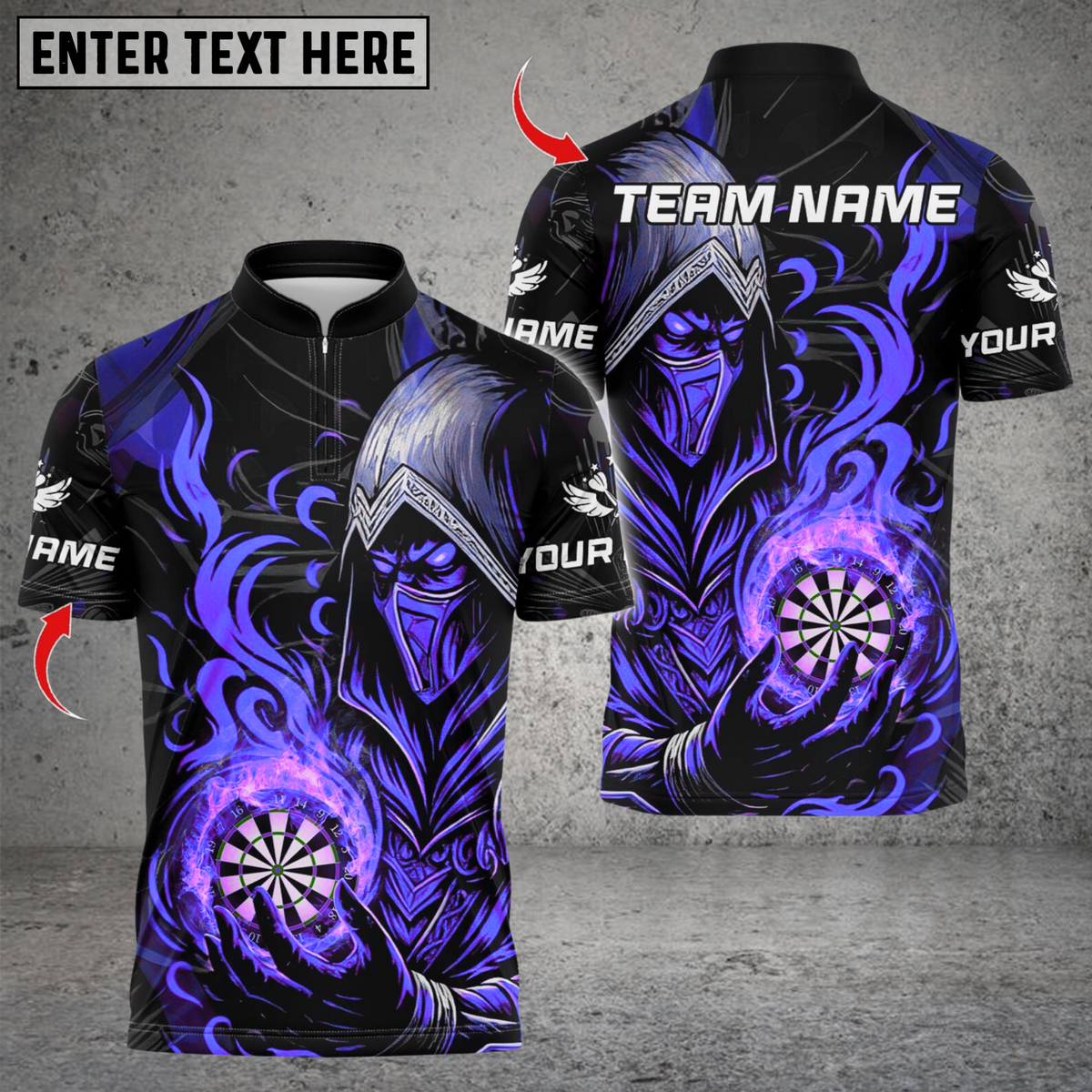 Blisscorners Darts Ninja Blue Flame Multicolor Customized Name, Team Name 3D Shirts
