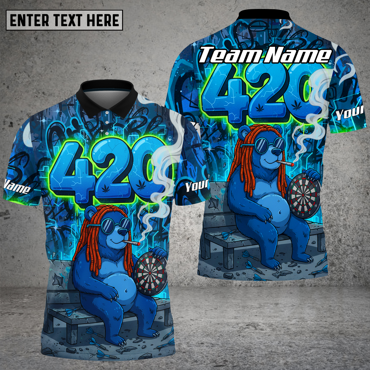 Blisscorners 420 Bear Dartboard Graffiti Blue Multioptions Personalized Name, Team Name Unisex 3D Shirt (4 Colors)