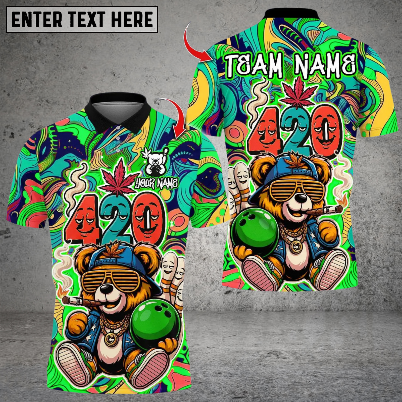 Blisscorners Bowling 420 Hiphop Bear Smoke Multicolor Customized Name Team Name 3D Shirts
