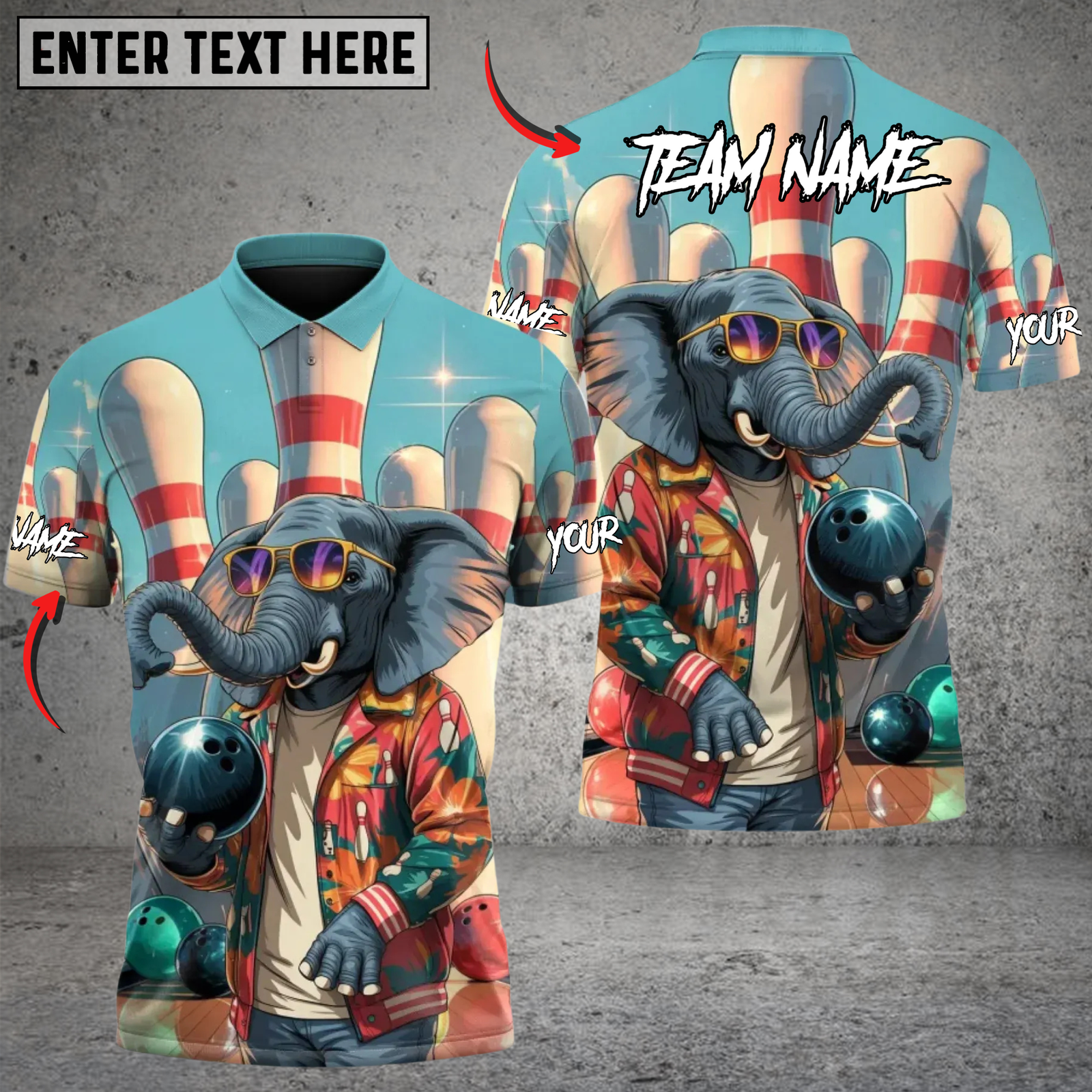 Blisscorners Kingpin Elephant Bowling Personalized Name 3D Unisex Shirt