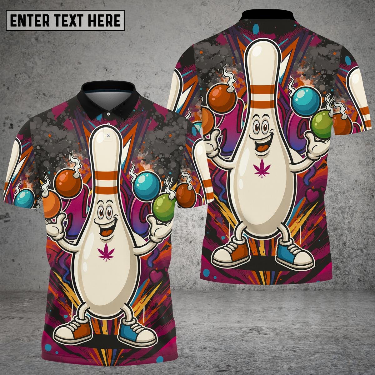 Blisscorners Bowling Pin Cartoon Juggling Bombs Multioptions Personalized Name, Team Name Unisex 3D Shirt (4 Colors)