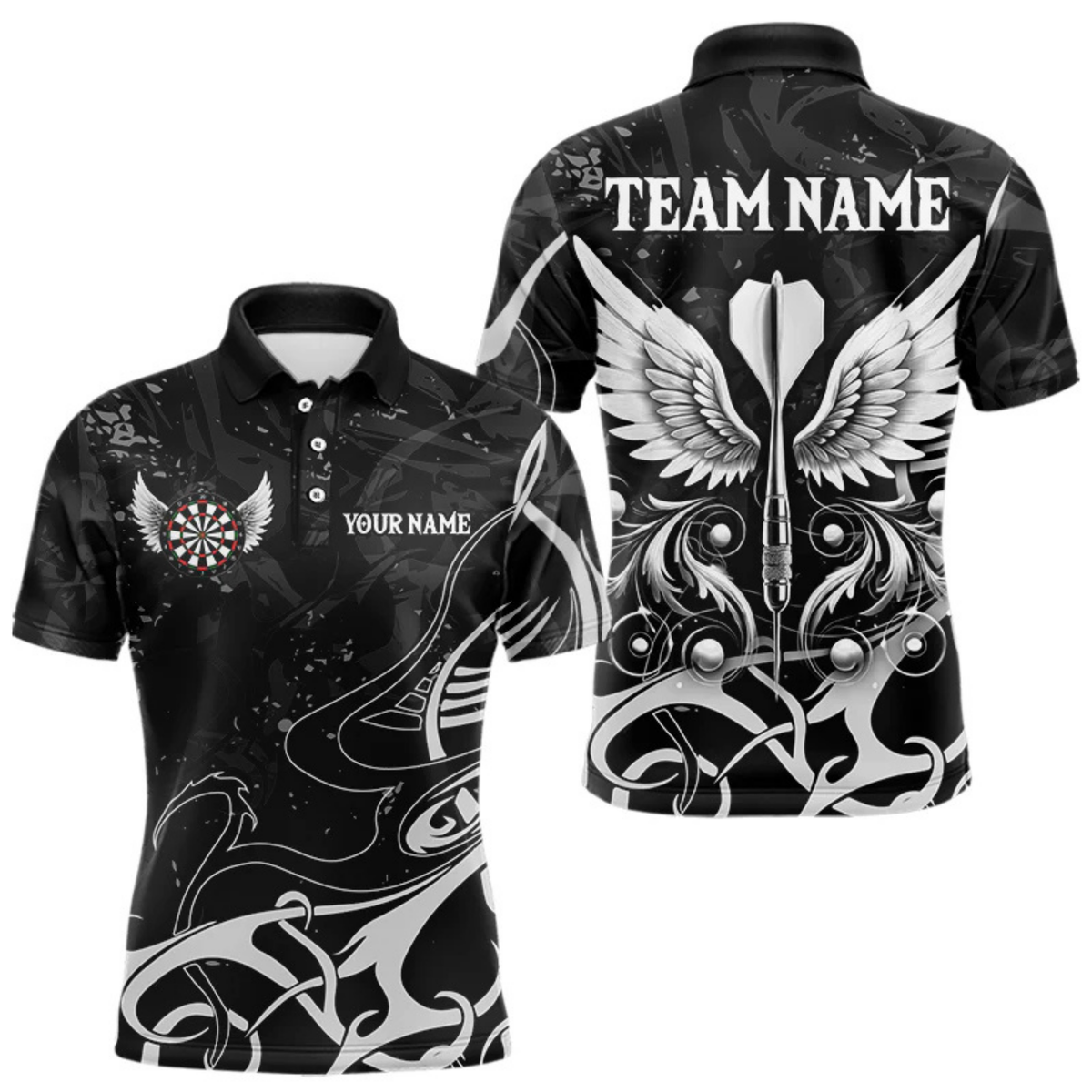Blisscorners Personalized White Black Arrow Wings Dart Shirts For Men Team Darts Jerseys LM054