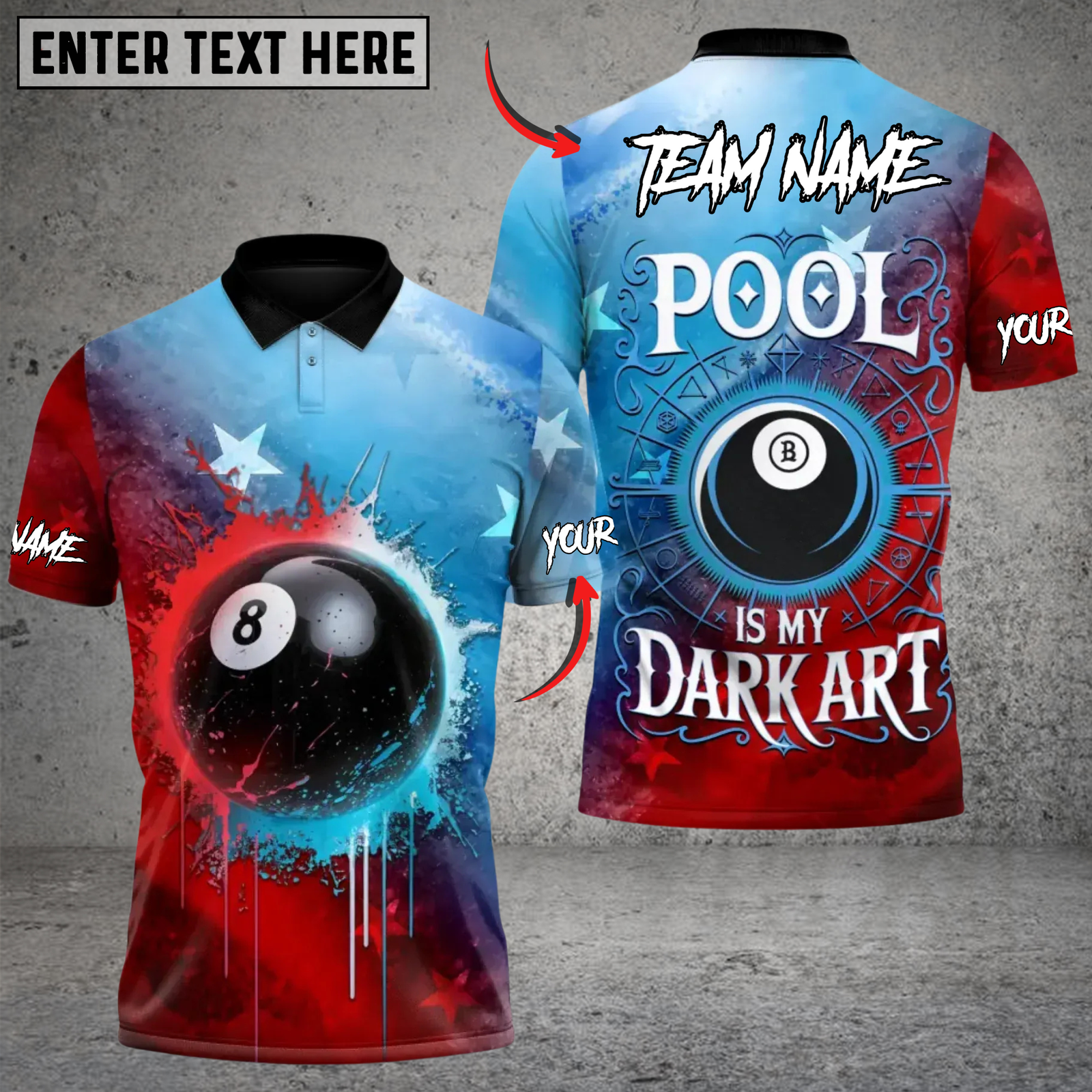 Blisscorners 8 Ball Wizard Billiards Multicolor Customized Name, Team Name 3D Shirt