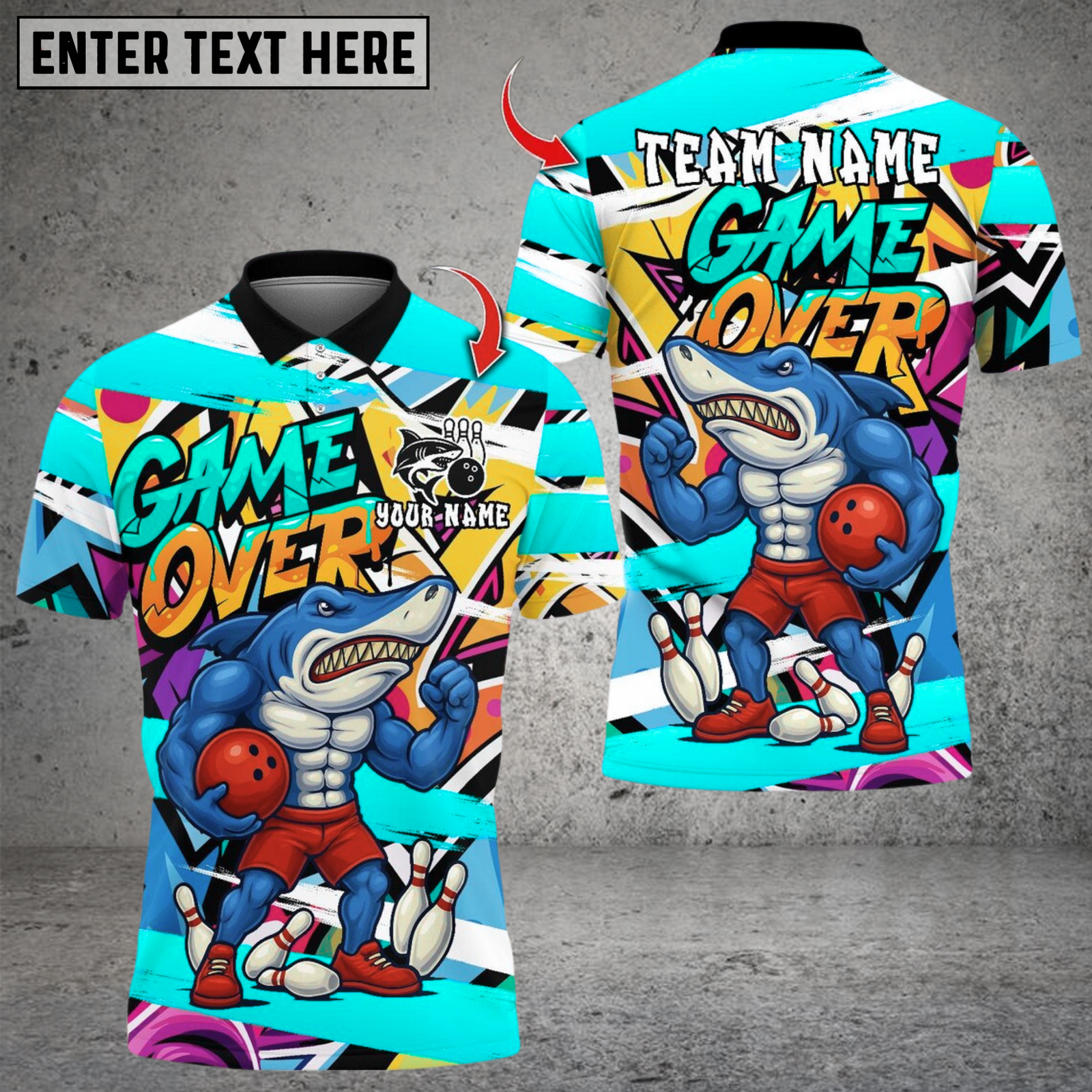 Blisscorners Bowling Game Over Muscle Shark Multicolor Customized Name Team Name 3D Shirts