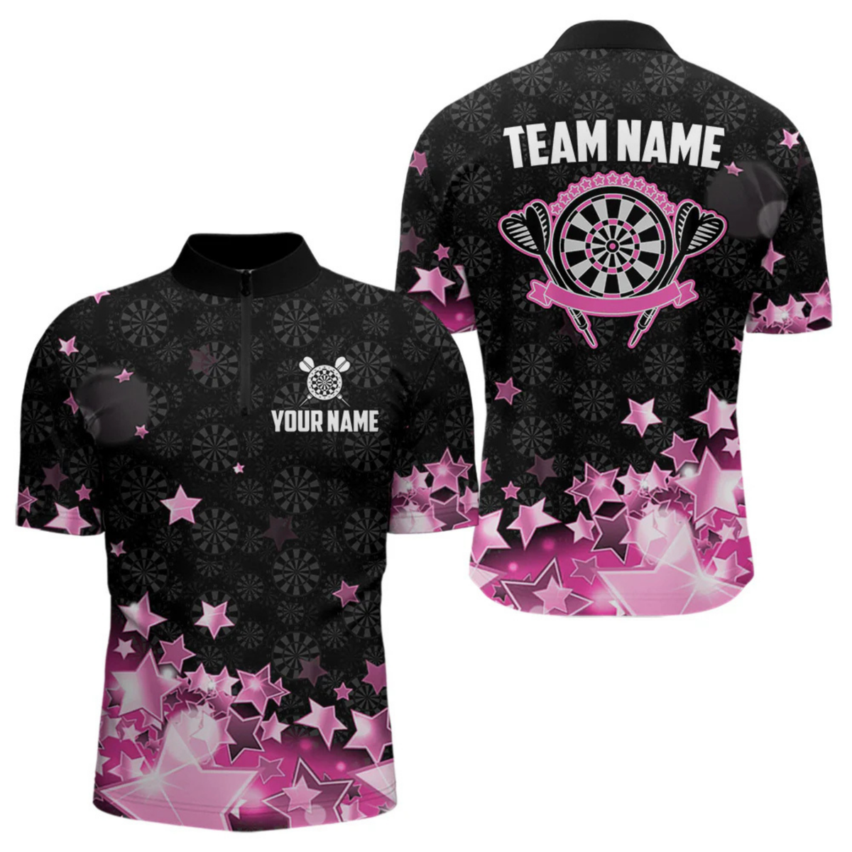 Blisscorners Funny Custom Dart Shirt For Men, Pink Black Glowing Star Pattern Darts Polo & Quarter Zip LM154