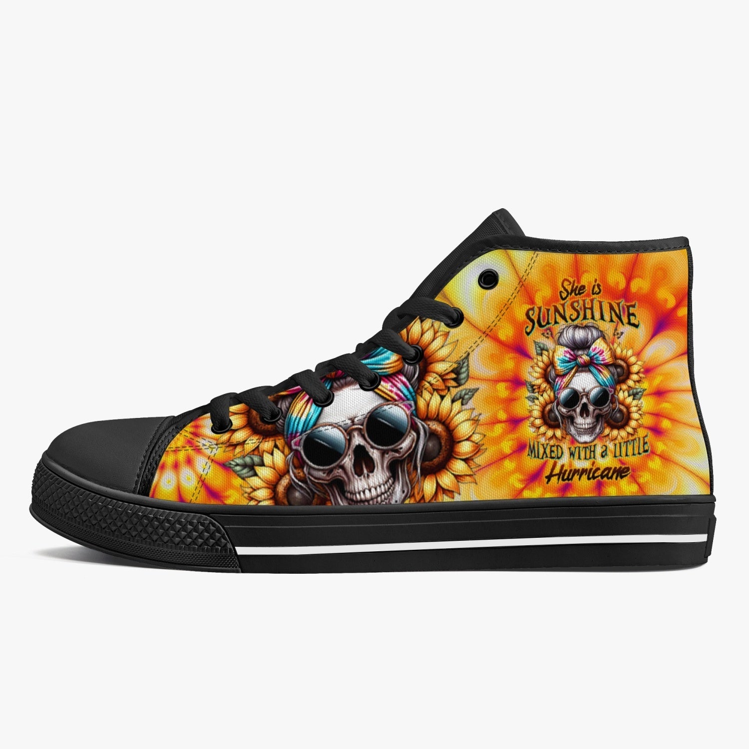 BLISSCORNERS SHE IS SUNSHINE SKULL TIE DYE HIGH TOP CANVAS SHOES