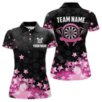 Blisscorners Funny Custom Dart Shirt For Men, Pink Black Glowing Star Pattern Darts Polo & Quarter Zip LM154