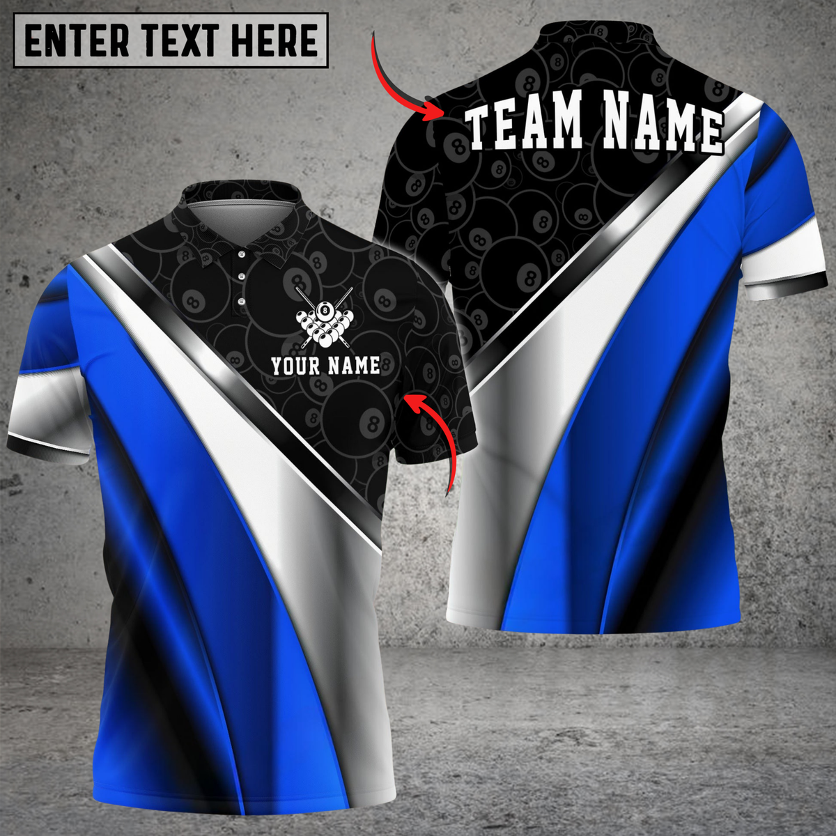 Blisscorners Billiards 8 Ball Metallic Plate Pattern Customized Name, Team Name 3D Shirt
