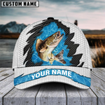 Blisscorners Walleye Fishing White Blue Wave Fishnet Customized Name 3D Cap