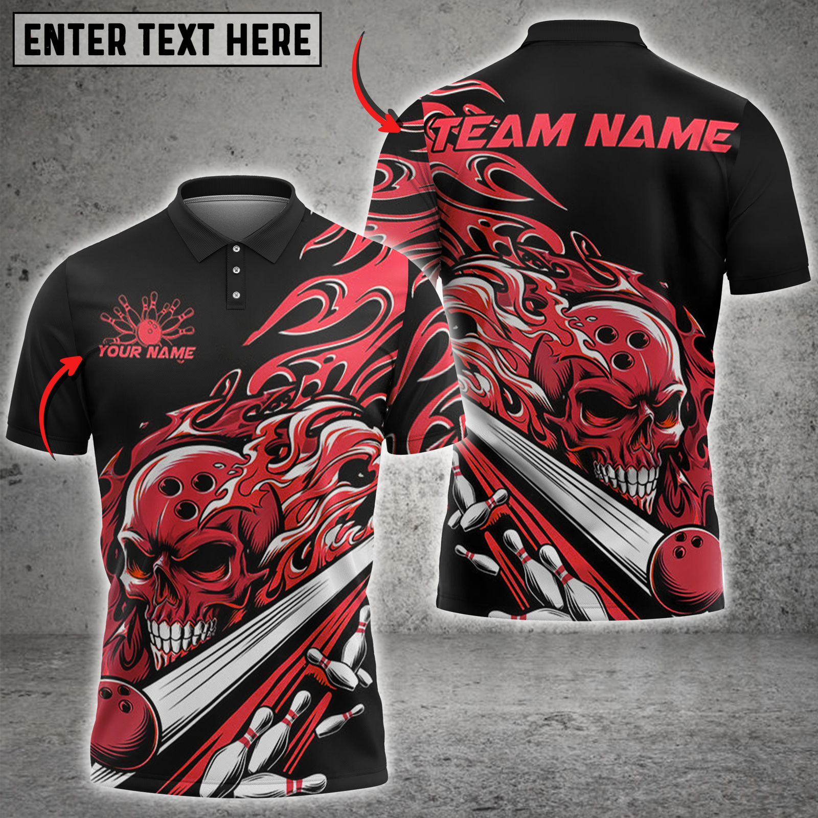 Blisscorners Bowling Fiery Skull with Bowling Pins Multicolor Customized Name, Team Name 3D Shirts