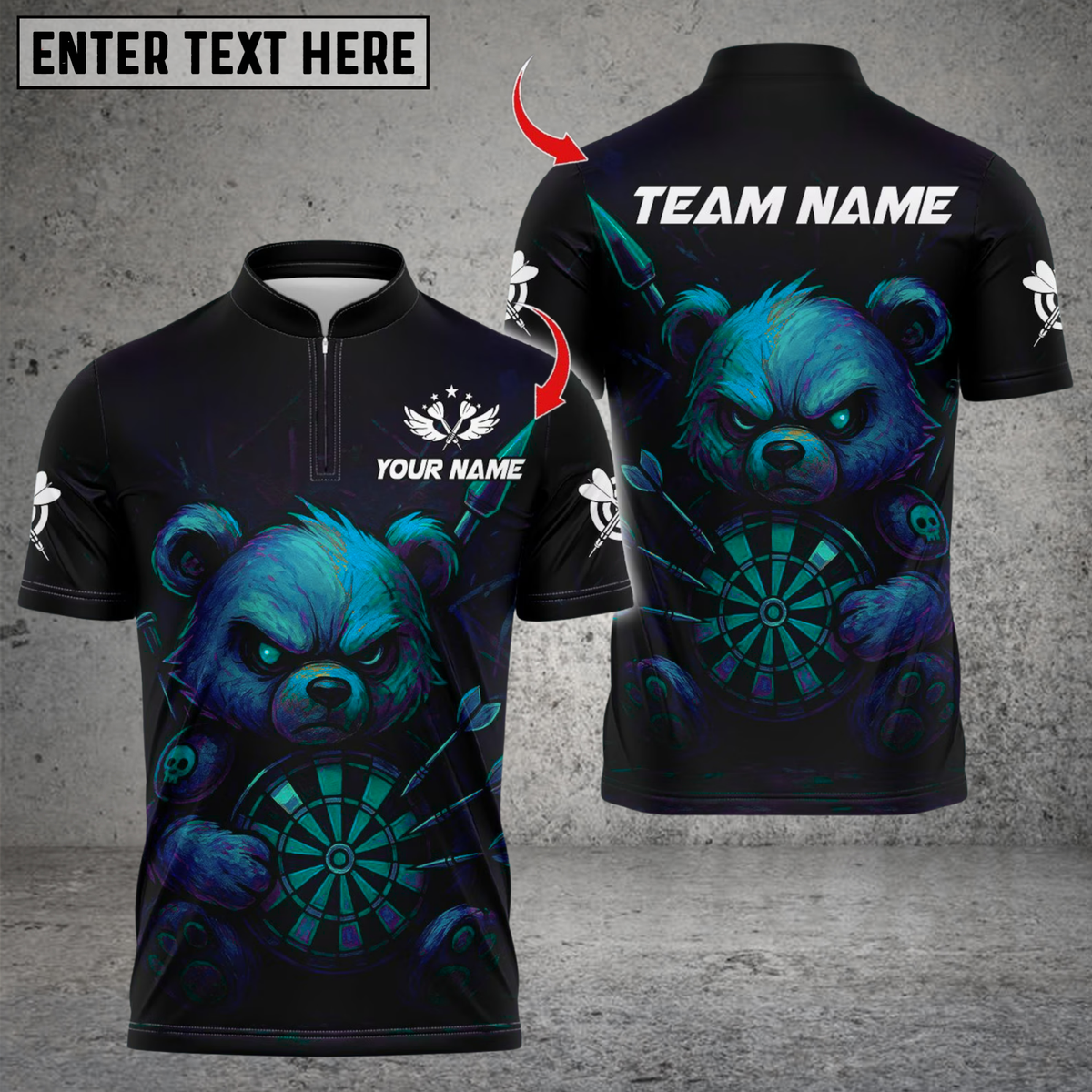 Blisscorners Darts Bear Neon Dark Style Multicolor Customized Name, Team Name 3D Shirts