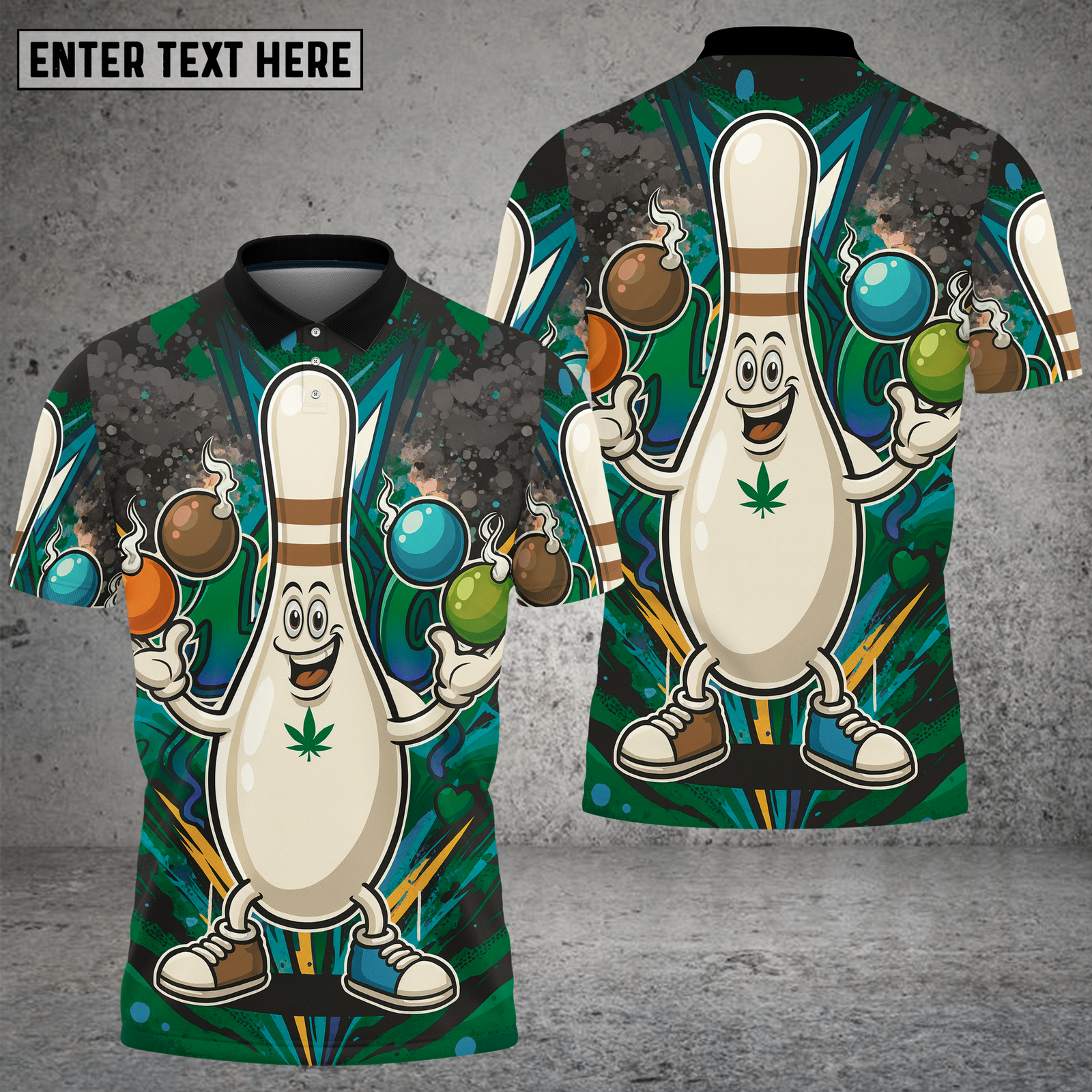 Blisscorners Bowling Pin Cartoon Juggling Bombs Multioptions Personalized Name, Team Name Unisex 3D Shirt (4 Colors)