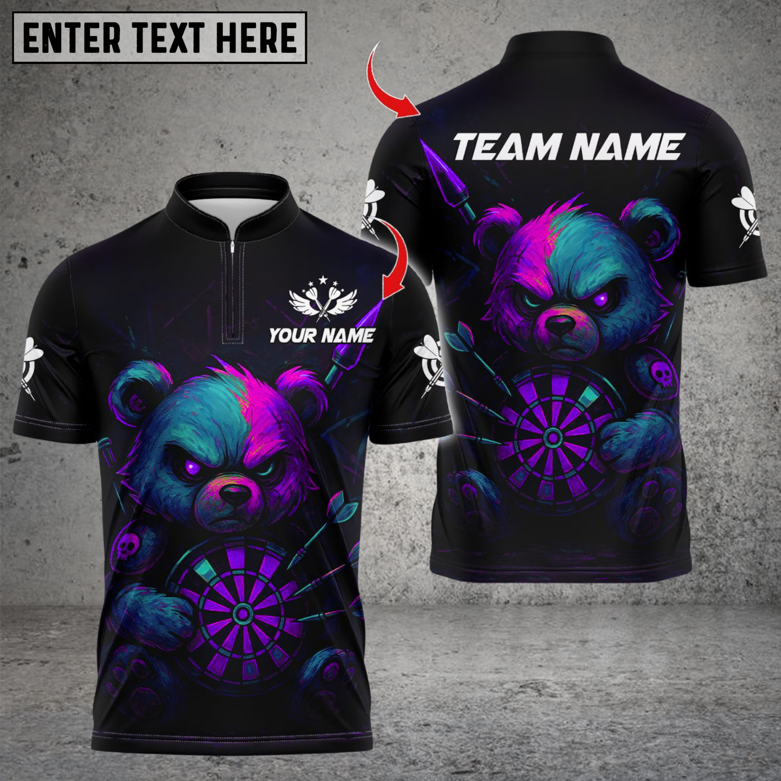 Blisscorners Darts Bear Neon Dark Style Multicolor Customized Name, Team Name 3D Shirts