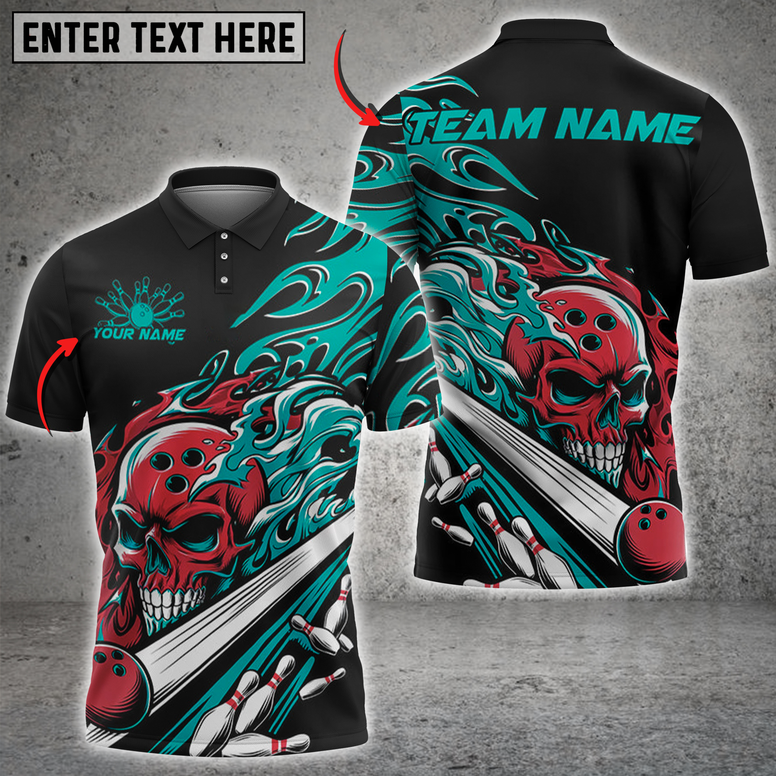 Blisscorners Bowling Fiery Skull with Bowling Pins Multicolor Customized Name, Team Name 3D Shirts
