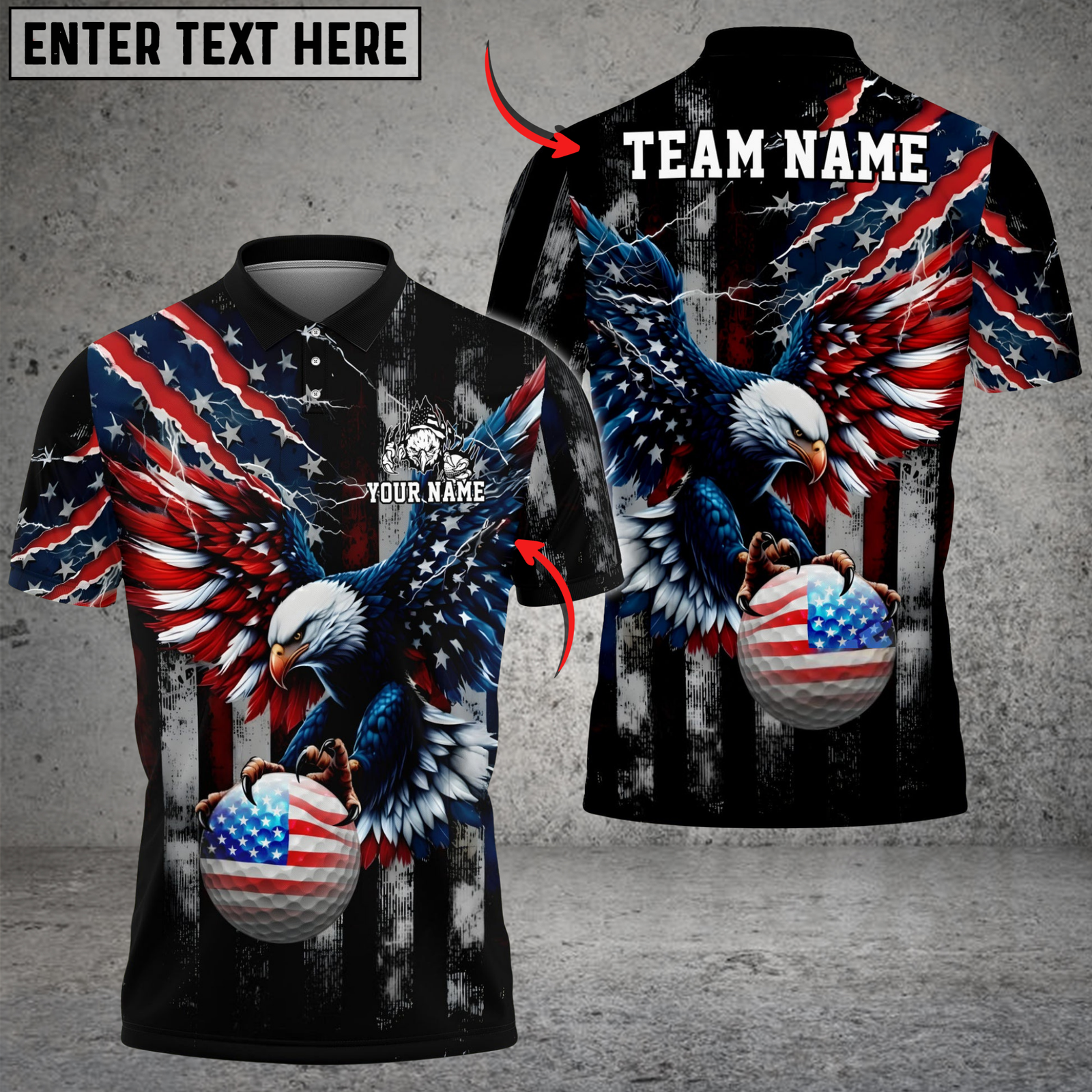 Blisscorners Patriotic Eagle Swing Golf Polo Shirt Custom Name & Team Name 3D Shirts