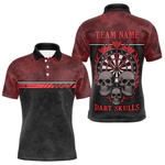 Blisscorners Men’s Custom Darts Shirt With Flaming Darts & Skulls And Crimson Halftone Pattern LM2404