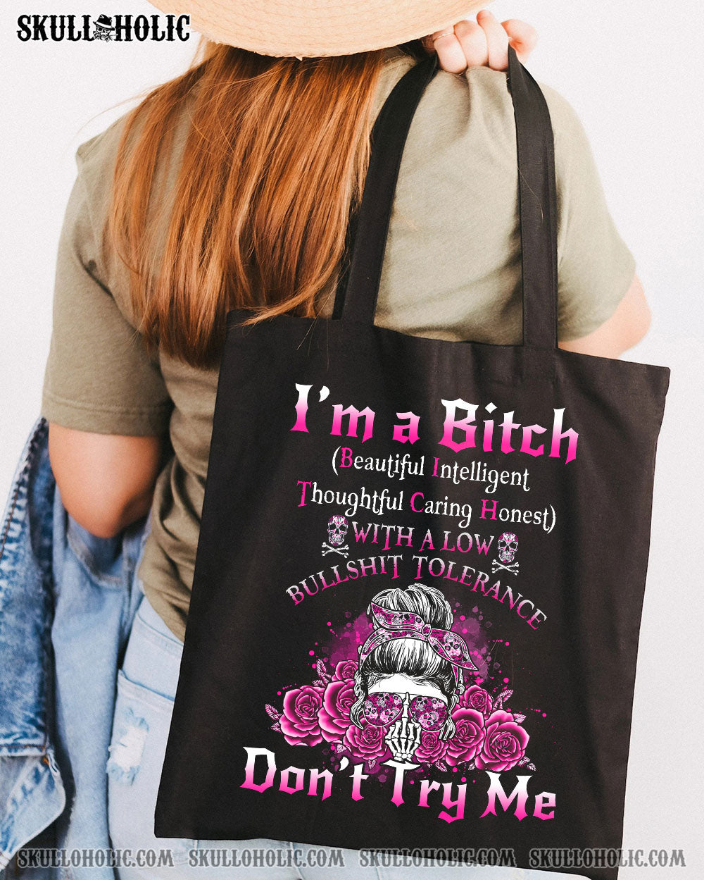 BLISSCORNERS I'M A B DON'T TRY ME ROSE MESSY BUN BLACK TUMBLER