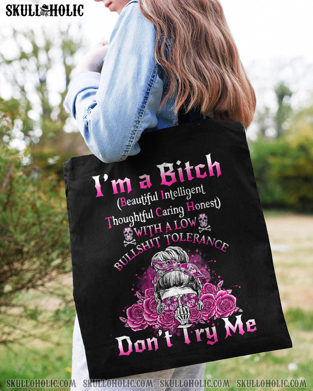 BLISSCORNERS I'M A B DON'T TRY ME ROSE MESSY BUN BLACK TUMBLER