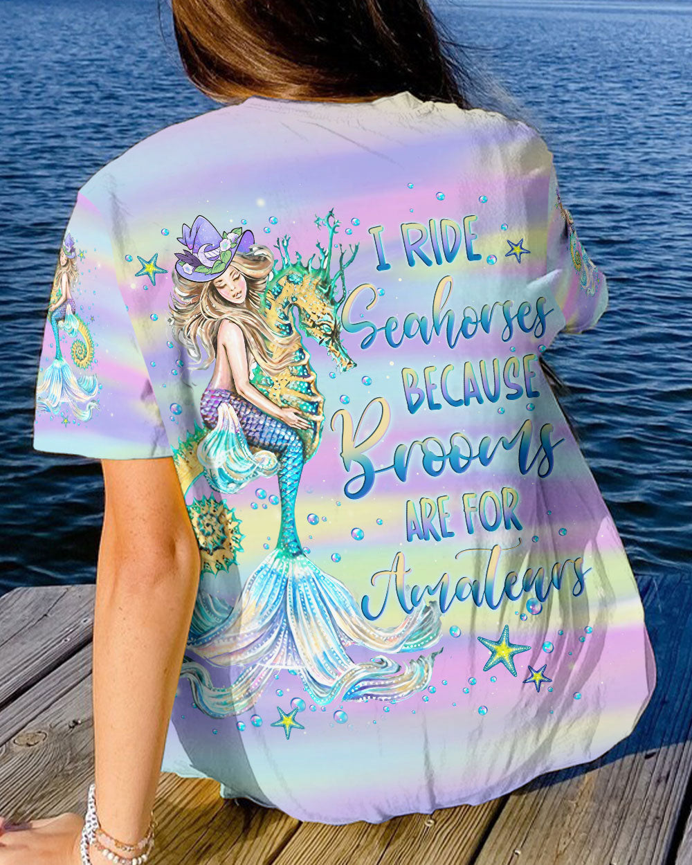 BLISSCORNERS I RIDE SEAHORSES WITCH MERMAID HALLOWEEN ALL OVER PRINT