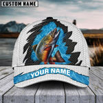 Blisscorners Trout Fishing White Blue Wave Fishnet Customized Name 3D Cap