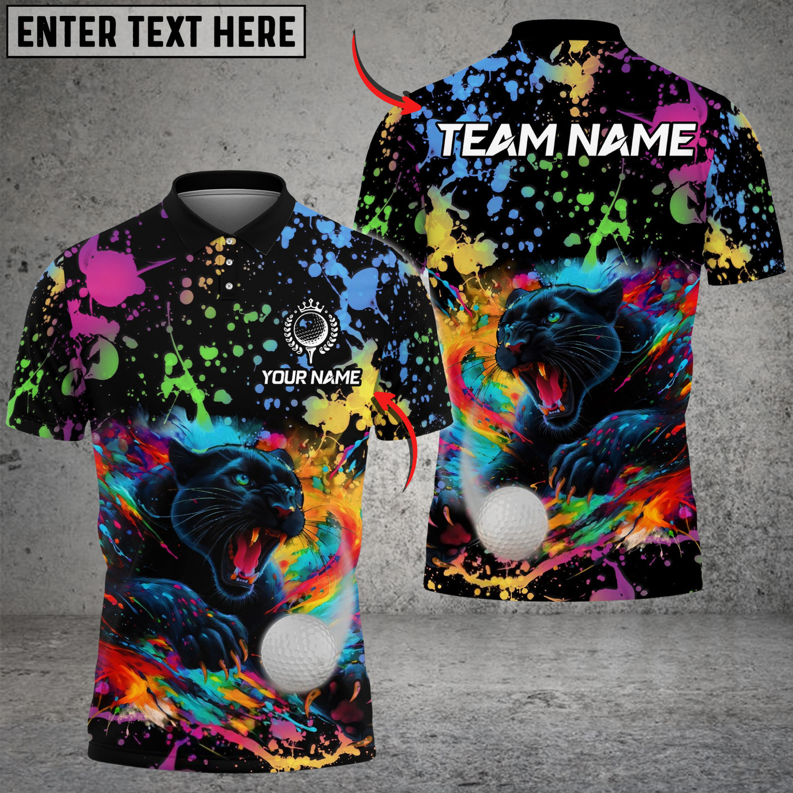 Blisscorners Color Splash Panther Golf Polo Shirt Custom Name & Team Name 3D Shirts