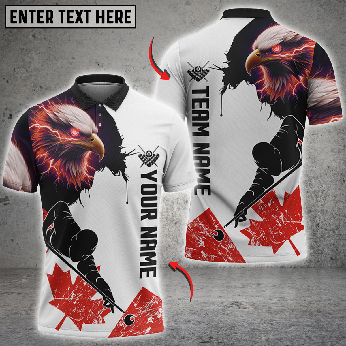 Blisscorners Billiards Fiery Eagle with Canada Maple Leaf Personalized Name 3D Unisex Shirt