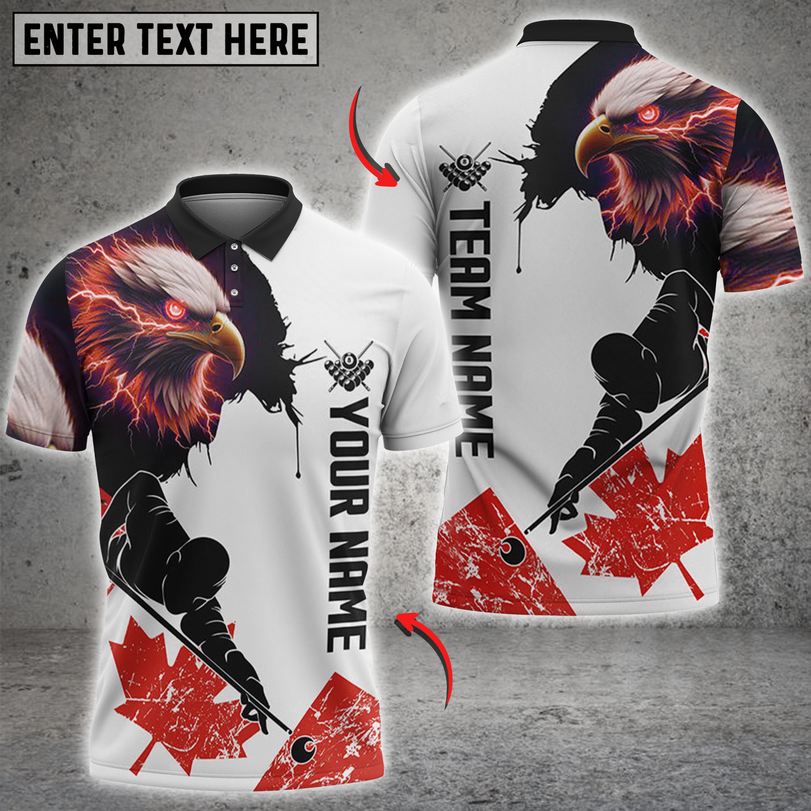 Blisscorners Billiards Fiery Eagle with Canada Maple Leaf Personalized Name 3D Unisex Shirt